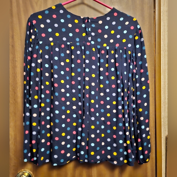 Gap Kids Blck Blue Multi Color Polka Dots Blouse XL long Sleeve Double Lined - Picture 3 of 6